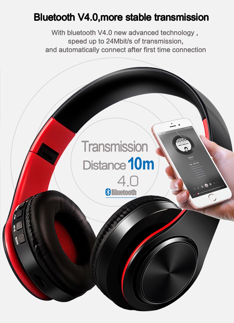 HIFI Stereo Earphones Bluetooth Headphone Music Headset FM and Support SD Card with Mic for Mobile XiaoMi Iphone Sumsamg Tablet