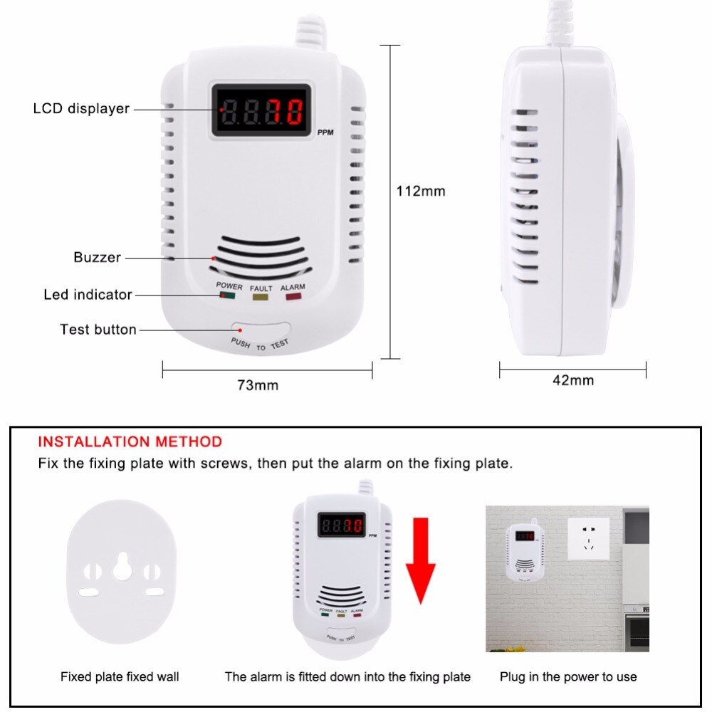 Standalone Plug-In Combustible Gas Detector LPG LNG Coal Natural Gas Leak Alarm Sensor