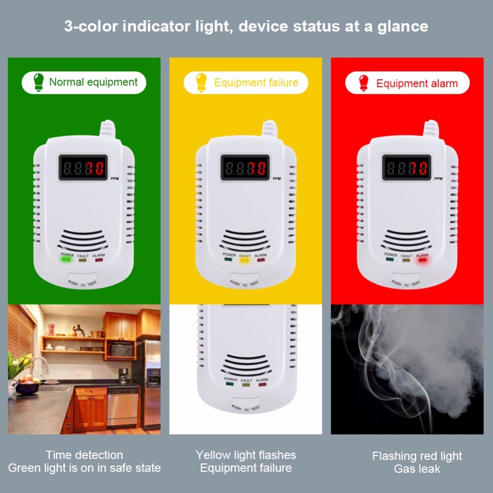 Standalone Plug-In Combustible Gas Detector LPG LNG Coal Natural Gas Leak Alarm Sensor
