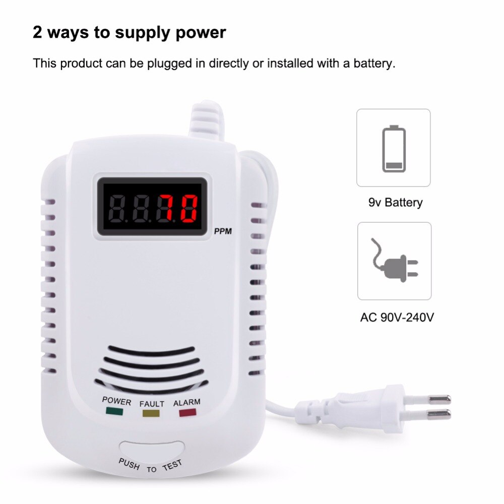 Home Standalone Plug-In Combustible Gas Detector LPG LNG Coal Natural Gas Leak Alarm Sensor
